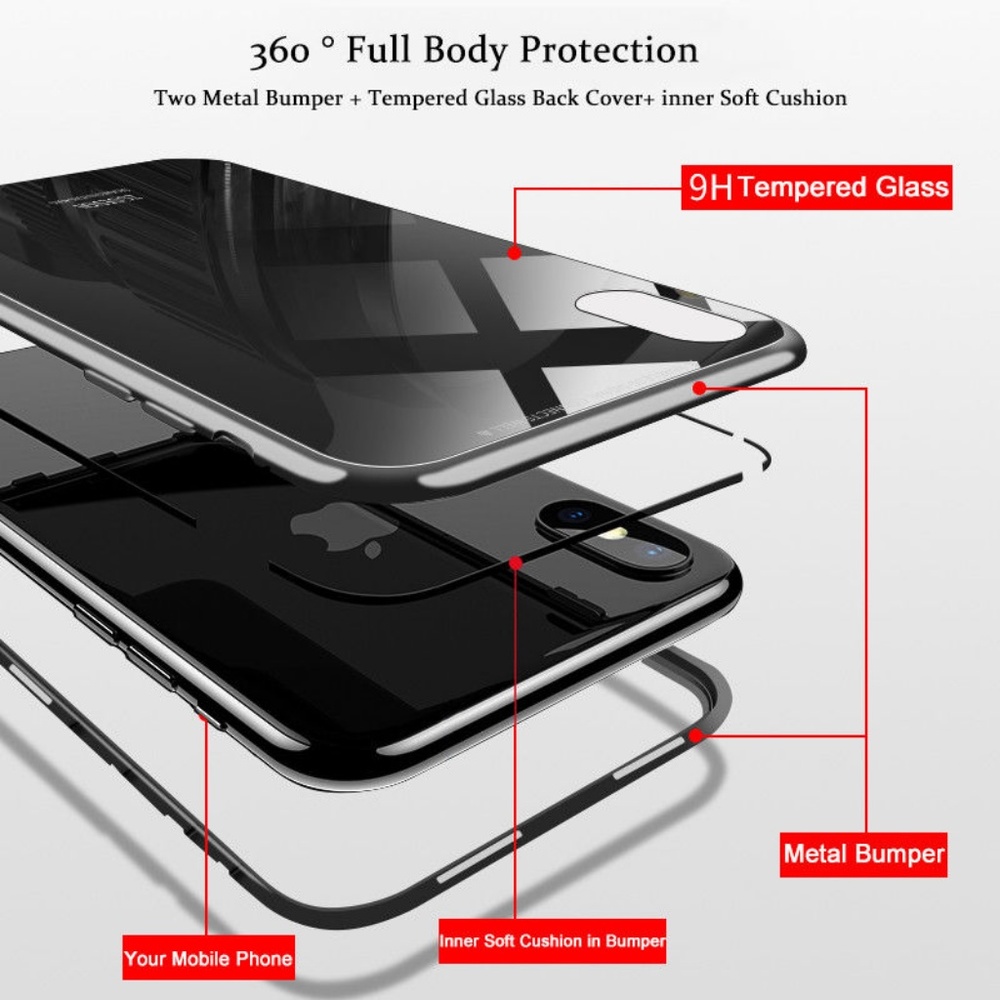 NEW iPhone X/XS/78 360 Magnetic Metal Bumper case - Picture 2 of 8